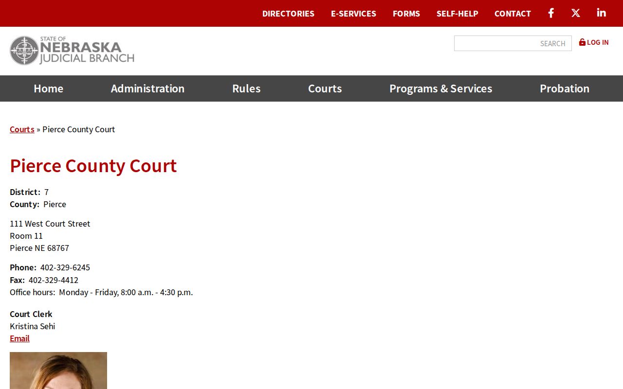 Pierce County warrant search, Nebraska Judicial Branch court profile