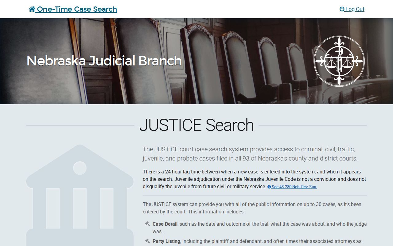 Pierce County warrant search fields on the official Nebraska court interface
