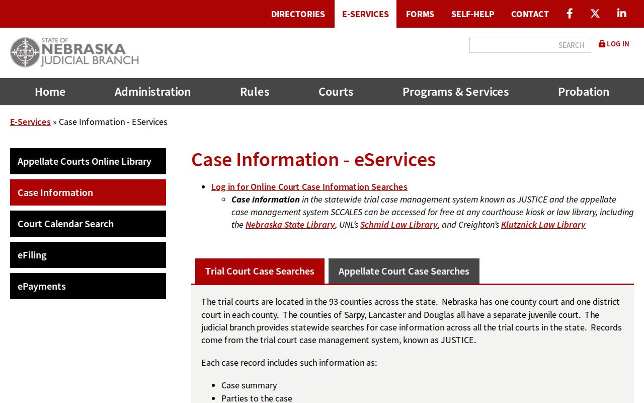 Pierce County warrant search, Nebraska JUSTICE case information