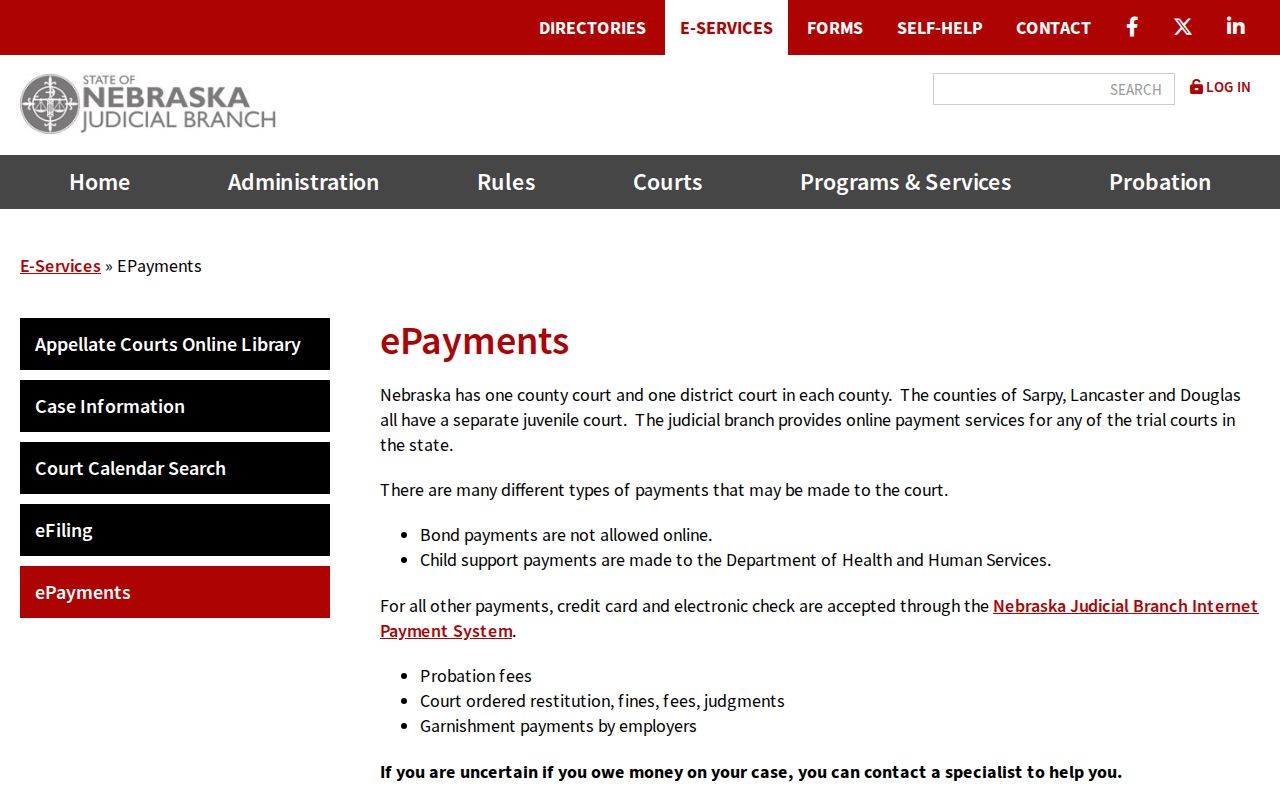 Pierce County traffic warrant records, official Nebraska ePayments page