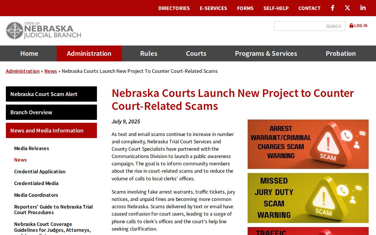 Pierce County bench warrants, statewide Nebraska court scam project