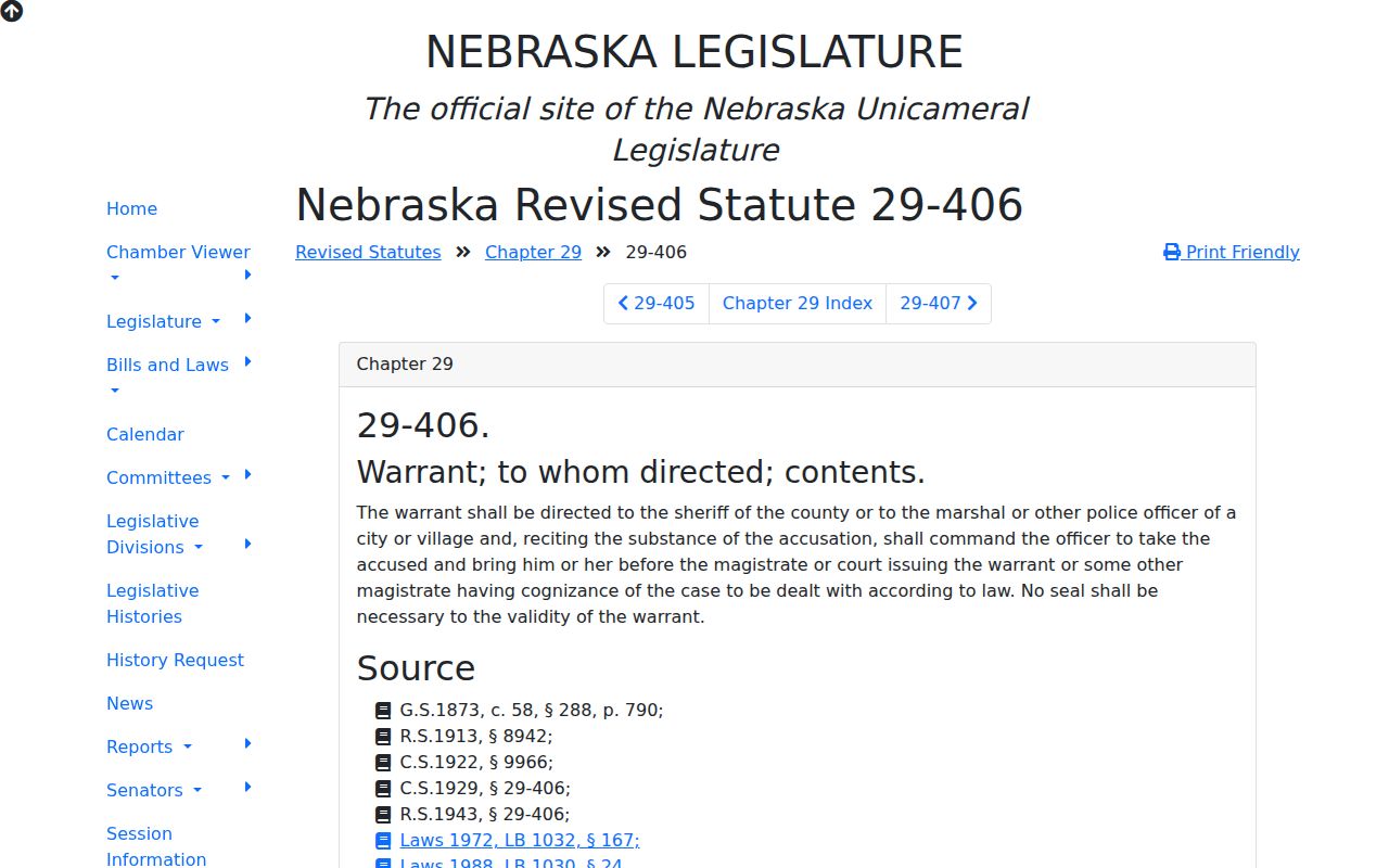 Pierce County active warrants, Nebraska statutory warrant direction