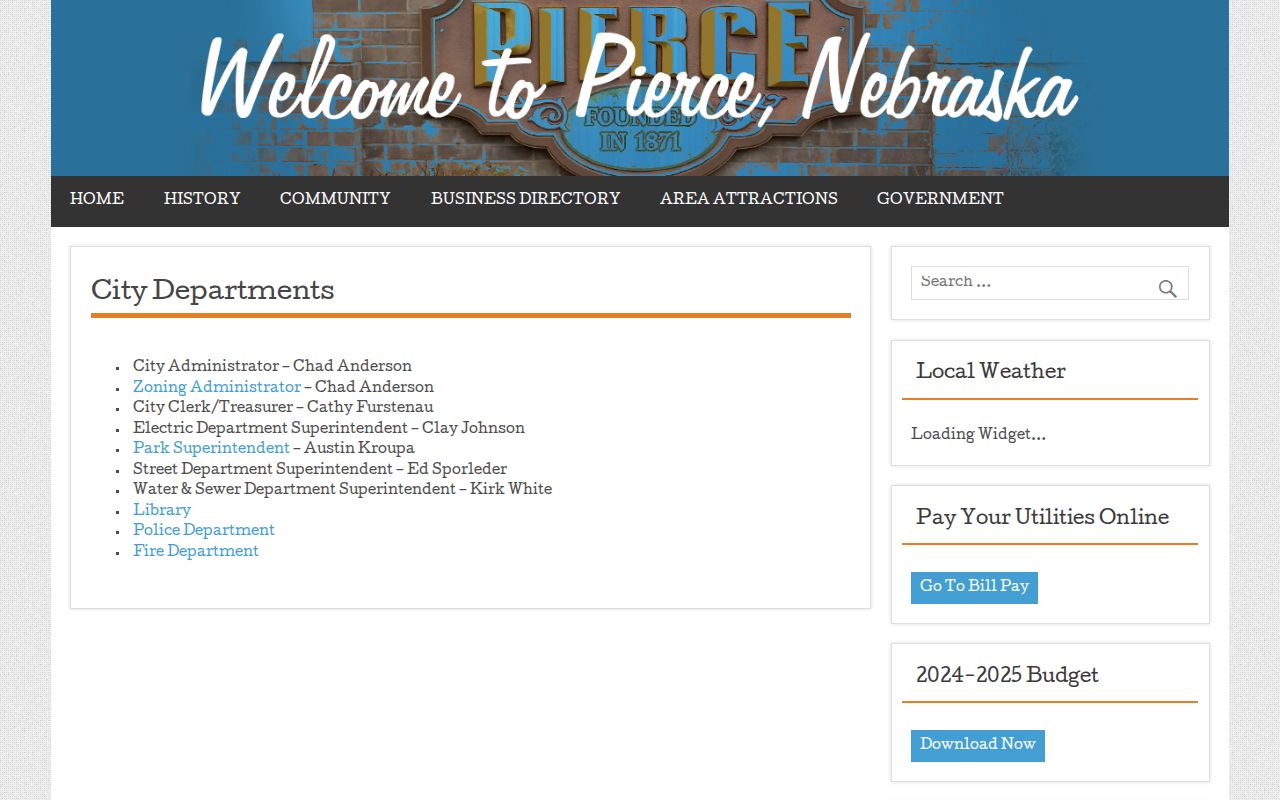Pierce warrant records, City of Pierce departments and police route