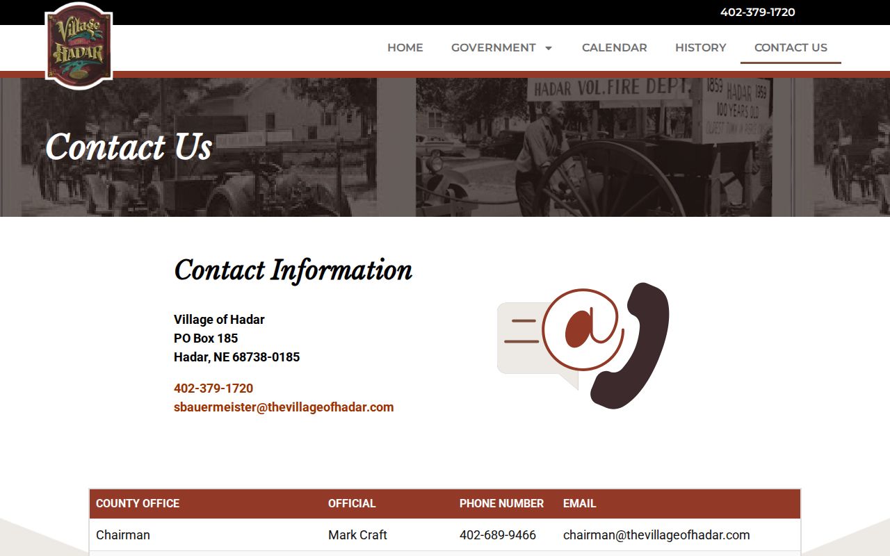 Hadar warrant records, official Village of Hadar contact page