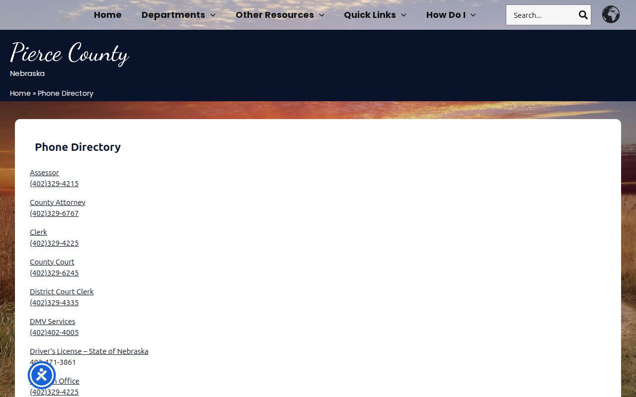 Pierce County warrant records, official county phone directory
