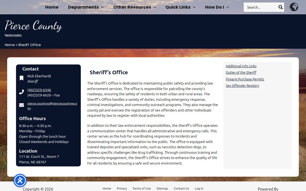 Pierce County warrant records, official Sheriff contact source